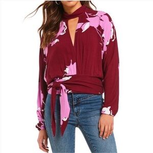 Free People Say You Love Me Top Size S | Dolman Sleeve Tie Waist Floral Blouse